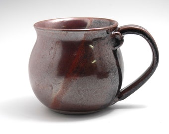 Mug 12 ounce, Hand Crafted Mug, Brown, Tomato Red, Handmade Ceramic Mug, Coffee Mug, Stoneware Mug, Pottery Mug, Wheel Thrown Mug, M021