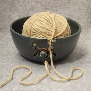 Cat Yarn Bowl, Teal Yarn Bowl, Yarn Keeper, Knitting Bowl, Wheel Thrown Bowl, Stoneware Yarn Bowl, Yarn Holder, CYB6 image 3