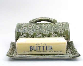 Ceramic Butter Dish with Lid, Covered Butter Dish, Stoneware Butter Dish, Ceramic Butter Dome, Green butter Dish,Butter Tray, BD1