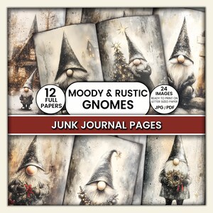 Rustic Winter Gnome Junk Journal Papers - Festive and Moody Christmas Gonks with Nordic Charm, Cozy Holiday Printable Paper Pack, Craft, Art