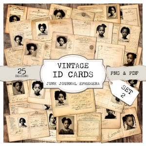 Vintage ID Cards Junk Journal Ephemera - Set 2 (25 Designs, PNG & PDF)