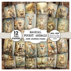 Magical Forest Animals Junk Journal Pages - Nature Themed Papers - Whimsical Forest Pages for Craft Enthusiasts