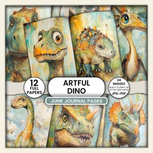 Junk Journal Dinosaur Papers - Whimsical Prehistoric Art for Craft for Boys - scrapbook, art journal, collage, mixed media, great DIY gift