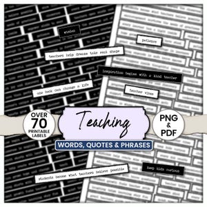 Teaching Quotes & Phrases – Junk Journal Words, Printable Inspirational Word Labels, Vintage Paper Ephemera, Old Typewriter,