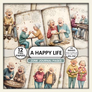 Junk Journal Elderly Couple Growing Older Grandparents Scrapbook Papers Cute Hippy Old Lady