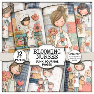 Páginas digitales para el diario de enfermeras: 12 papeles de enfermeras para scrapbooking, collage y diario
