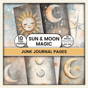Pages du journal Soleil et Lune | Papiers imprimables célestes en téléchargement numérique