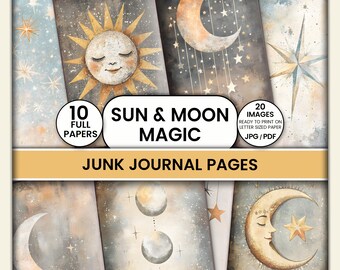Sun & Moon Junk Journal Pages | Celestial Printable Papers Digital Download