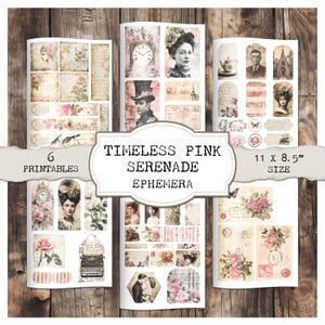 Timeless Pink Serenade - Printable Junk Journal Ephemera. wildflower pages, bird floral tags, spring green bookmarks, pastel pink printables