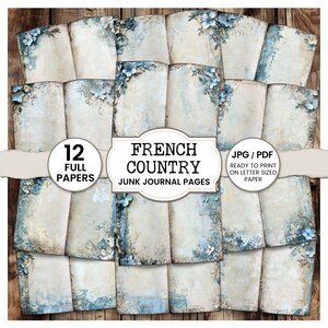 French Country Junk Journal Pages – Digital Download – 12 Printable Vintage Floral Papers