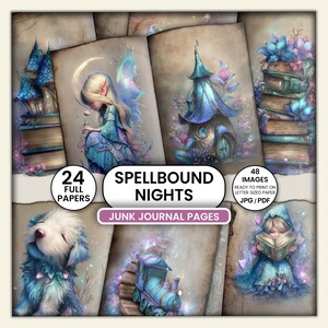 Pages de journal féeriques - Papiers fantaisie imprimables Spellbound Nights, oeuvre d'art magique pour le scrapbooking, la fabrication de cartes, la journalisation artistique et la création