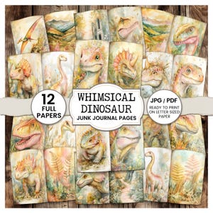 Whimsical Dinosaur Junk Journal Pages - Nature Themed Papers