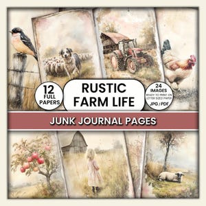 Farming Junk Journal Papers – farm life junk journal pages, rustic scrapbook papers, vintage farm printables, country craft papers