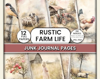 Skräpjournalspapper för jordbruk – skräpjournalsidor för lantbrukslivet, rustika scrapbookingpapper, utskrivbara vintage-lantbrukspapper, lantliga pysselpapper