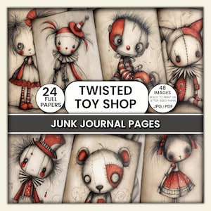 Creepy Cute Toy Pages, Dark Circus, Clown Doll Art, - Printable Papers for Art Journal, Collage Sheets, Scrapbooking & Crafting, Halloween