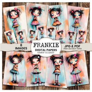 Frankie Digital Papers, junk journal printable art journal pages, whimsical digital papers, artistic backgrounds