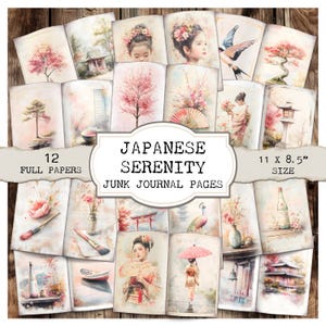 Japanese Serenity Junk Journal Pages – Cherry Blossom Pages, Serene Watercolor Designs, Printable Craft Supplies