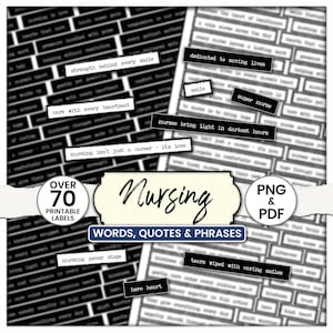 Nursing Quotes & Phrases – Junk Journal Words, Printable Inspirational Word Labels, Vintage Paper Ephemera, Old Typewriter,