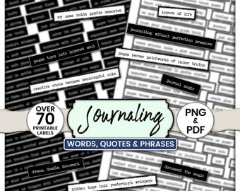 Citas y frases para diarios – Palabras para diarios de recortes, etiquetas de palabras inspiradoras imprimibles, efímeros de papel vintage, máquina de escribir antigua,