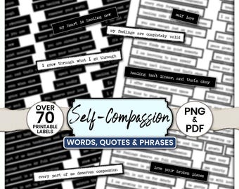 Citazioni sull'autocompassione: adesivi stampabili per il diario (PDF e PNG)