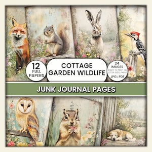 Cottagecore Junk Journal Pages – Printable English Garden Wildlife, Woodland Animal Paper, Vintage Nature Journal, Cottage Garden Wildlife