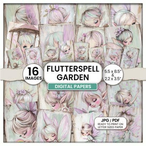 Garden Fairies Digital Paper Pack -  Fairy Printable Pages, Junk Journals & Crafts, Collage Papercraft, Pastel Fantasy, Whimsical Ephemera