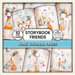 Whimsical Friends Junk Journal Pages, Vintage Printable Papers, for Scrapbooking, Crafting, Mixed Media, Art Journal, Cardmaking, Fussy Cuts
