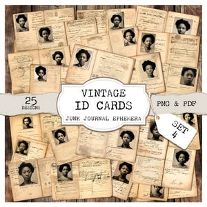 Vintage ID Cards Junk Journal Ephemera - Set 4 (25 Designs, PNG & PDF)