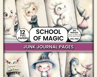 School of Magic Junk Journal Pages - Fairytale Dreams, Whimsical Papers for Crafting, Printable Magic Kit, Enchanted Art