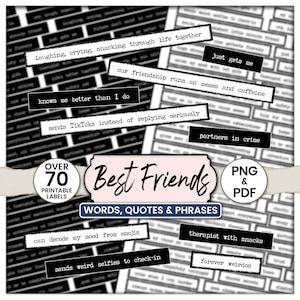 Best Friends Quotes & Phrases – Junk Journal Words, Printable Inspirational Word Labels, Vintage Paper Ephemera, Old Typewriter,