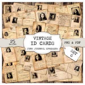 ヴィンテージ ID カード ジャンク ジャーナル エフェメラ - セット 6 (25 デザイン、PNG および PDF)