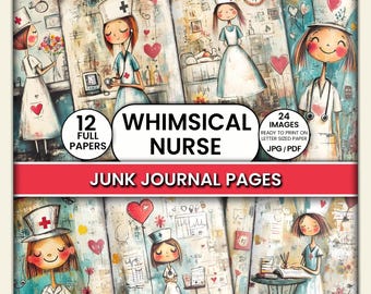 Wunderliche Krankenschwester Junk Journal Seiten - Medizinische Themen druckbare digitale Papiere