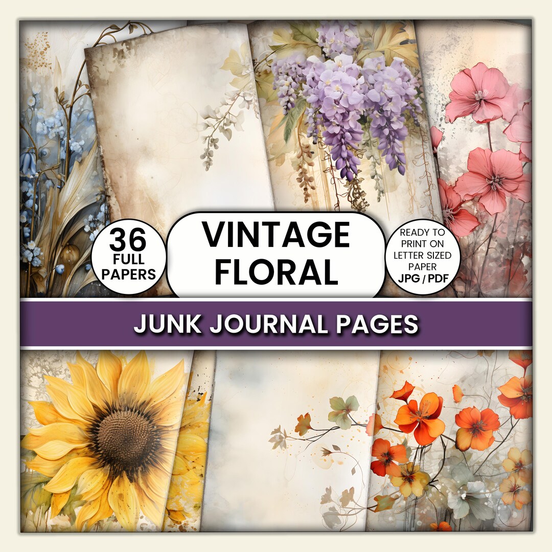Vintage Floral Junk Journal Pages - Printable Digital Paper Pack ...