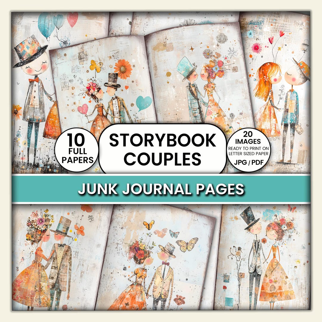 Whimsical Couples Junk Journal Pages, Vintage Romantic Printable Papers, for Scrapbooking ...