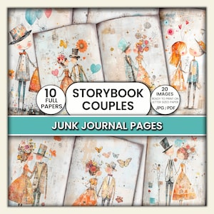 Whimsical Couples Junk Journal Pages, Vintage Romantic Printable Papers, for Scrapbooking, Crafting, Mixed Media, Art Journal, Cardmaking
