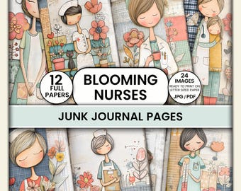 Páginas de diario de enfermería: Álbum de recortes médico vintage con diseño floral para imprimir (Descarga digital)