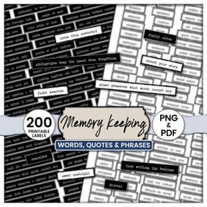 Memory Keeping Quotes & Phrases – Junk Journal Words, Printable Inspirational Word Labels, Vintage Paper Ephemera, Old Typewriter,