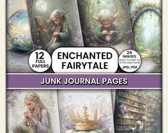 Fairytale Junk Journal Pages – Enchanted Forest Fairy Mushroom House – Dreamy Paper for Whimsical Scrapbooking and Art Journaling, Collage