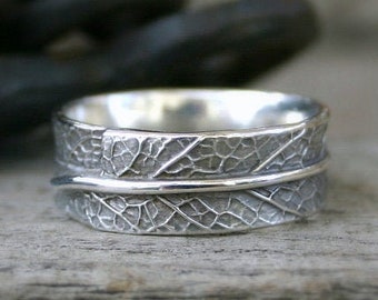 Sage Leaf Ring, Unisex  Design, Wedding Band for Men or Women