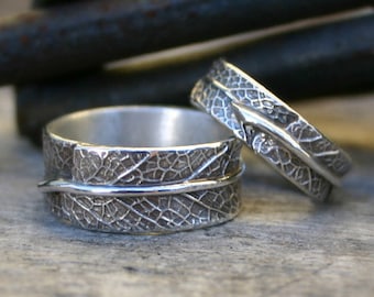 Meet Me in the Forest...Matching Set of Sage Leaf Bands...Wedding Rings, Engagement Rings, Promise Rings