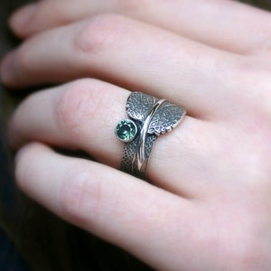 Sage Leaf Ring with natural Green Sapphire...Wedding, Engagement, Promise, Hand Fasting