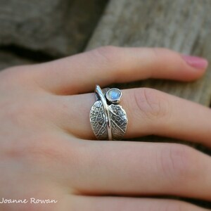 Sage and Moonstone...Sage Leaf Ring with Rainbow Moonstone...Engagement Ring Wedding Band Promise Ring image 4
