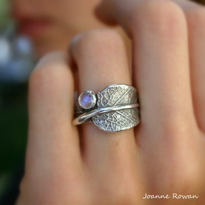 Sage and Moonstone...Sage Leaf Ring with Rainbow Moonstone...Engagement Ring Wedding Band Promise Ring image 2