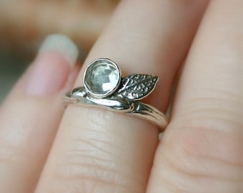 Branch Ring...Sterling Silver Band with Green Amethyst Prasiolite...Engagement Wedding Promise