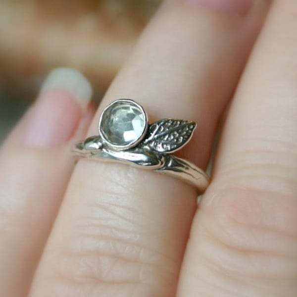 Branch Ring...Sterling Silver Band with Green Amethyst Prasiolite...Engagement Wedding Promise