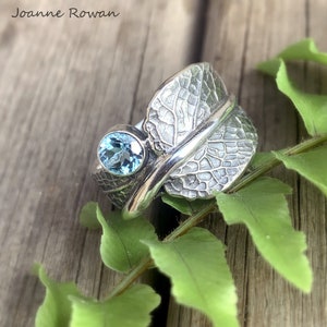 Sage and Topaz....Sage Leaf Ring with Aqua Blue Topaz Set in Sterling Silver...Engagement Ring Wedding Band Promise Ring