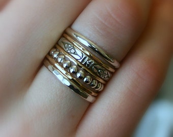 Seven Wishes...Stack of Seven Rings in Silver and Gold