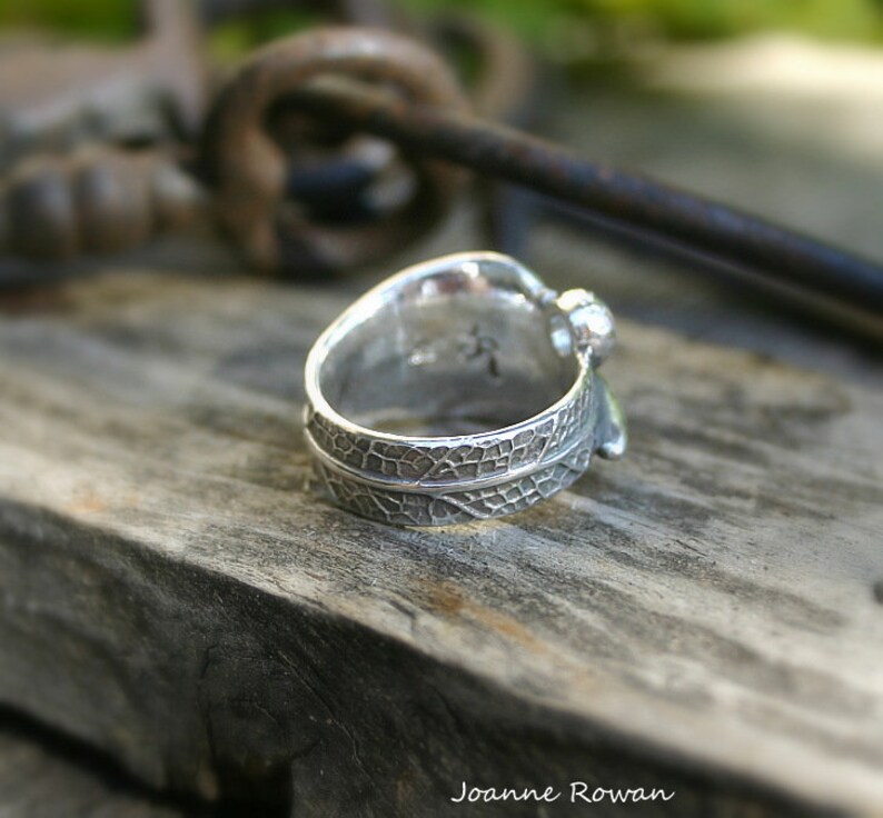 Sage and Moonstone...Sage Leaf Ring with Rainbow Moonstone...Engagement Ring Wedding Band Promise Ring image 6