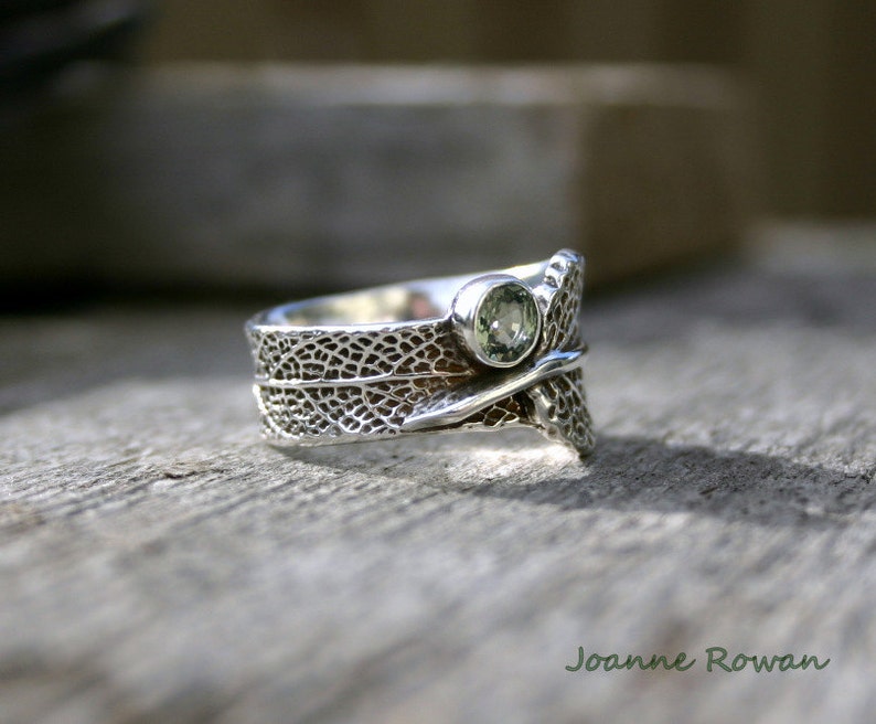Sage Leaf Ring With Natural Green Sapphire...wedding Etsy