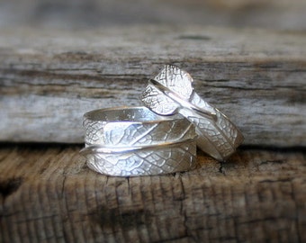 You and I...His and Hers Sage Leaf Bands in Reclaimed Sterling Silver...Wedding, Marriage, Promise, Engagement, Commitment